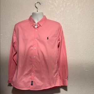 Polo Casual Pink Button Down Shirt with Embroidered Logo